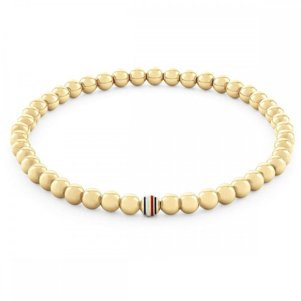 Tommy Hilfiger Ladies Gold Plated Logo Striped Beaded Bracelet