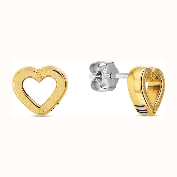 Tommy Hilfiger Ladies Gold Plated Open Heart Stud Earrings