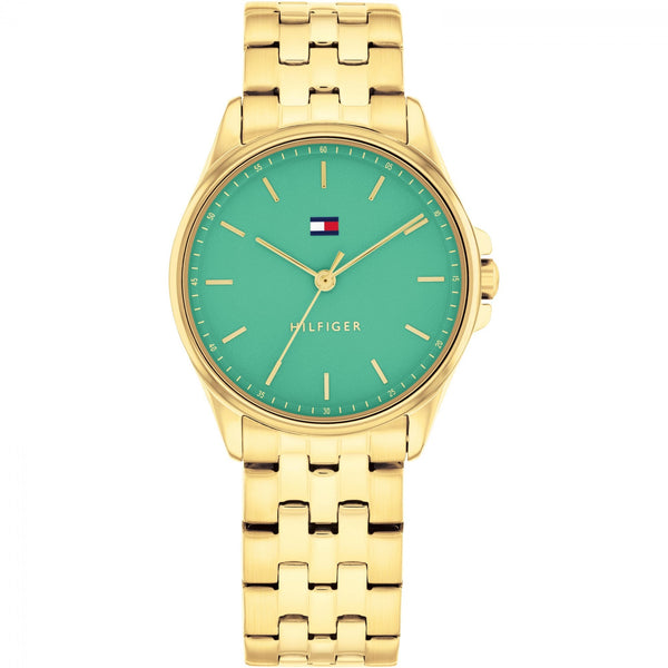 Tommy Hilfiger Ladies Green Dial 30mm Gold Plated Bracelet Watch
