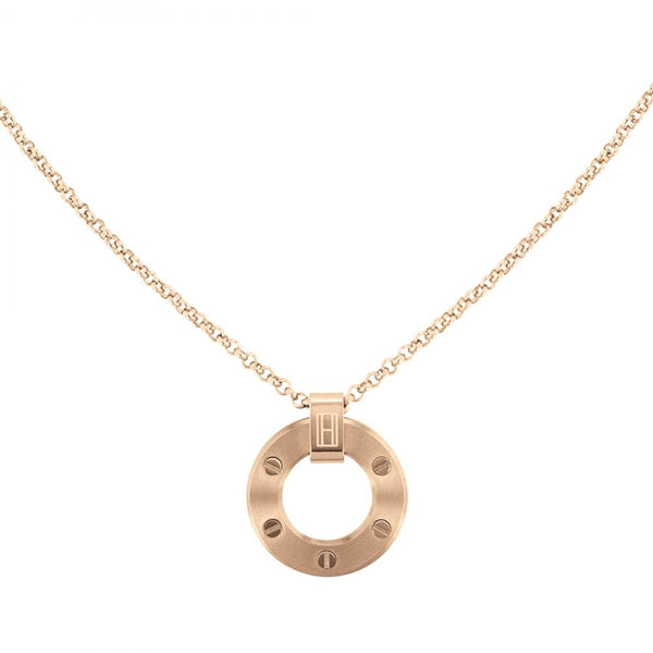 Tommy Hilfiger Ladies Hardware Rose Plated Circle Necklace