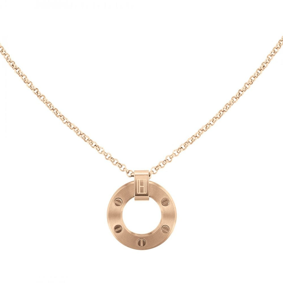 Tommy Hilfiger Ladies Hardware Rose Plated Circle Necklace