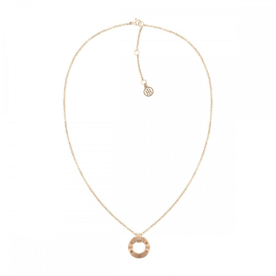 Tommy Hilfiger Ladies Hardware Rose Plated Circle Necklace