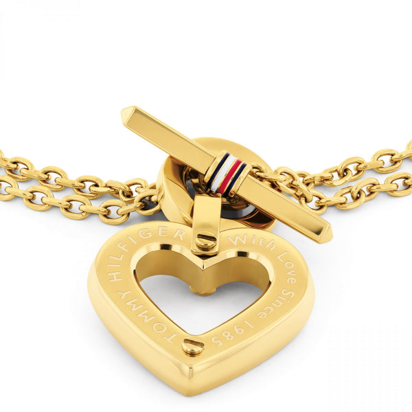 Tommy Hilfiger Ladies Heart Gold Plated Layered Chain Toggle Bracelet