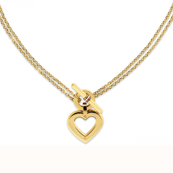 Tommy Hilfiger Ladies Heart Gold Plated Layered Chain Toggle Necklace