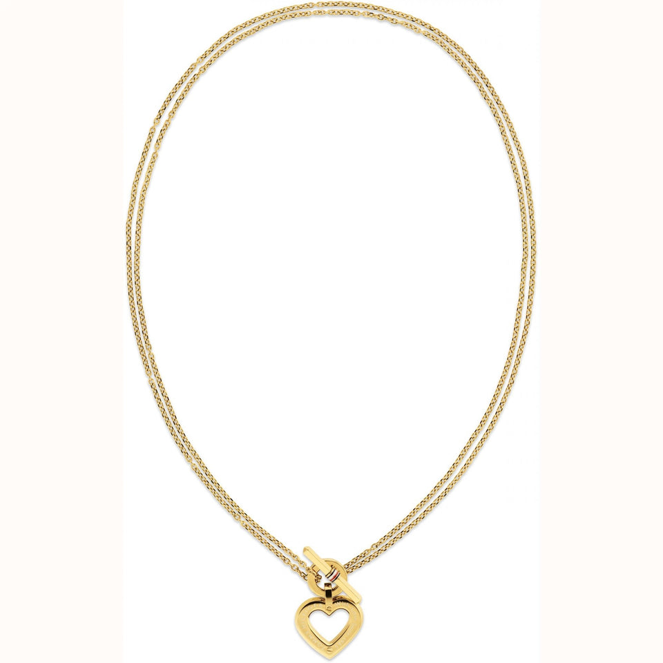 Tommy Hilfiger Ladies Heart Gold Plated Layered Chain Toggle Necklace