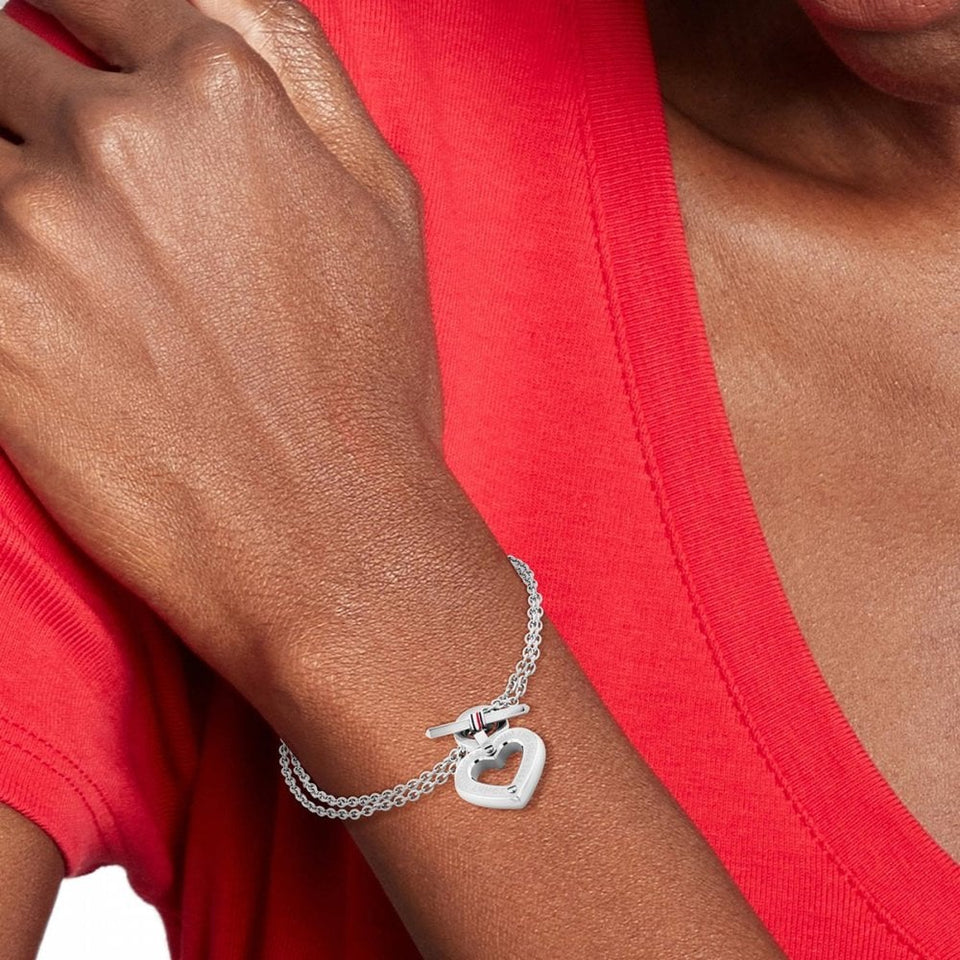 Tommy Hilfiger Ladies Heart Layered Chain Toggle Bracelet
