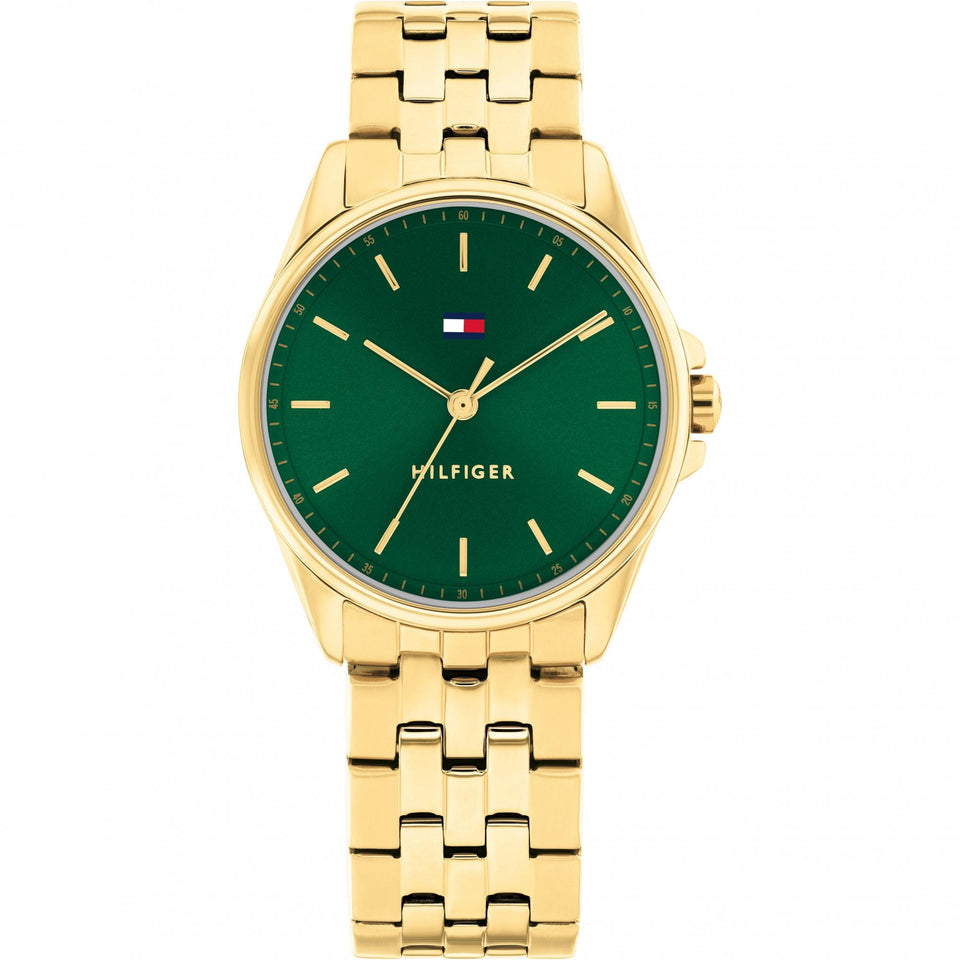 Tommy Hilfiger Ladies Jade Green Dial Gold Toned Bracelet Watch