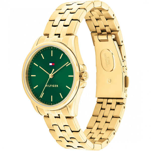 Tommy Hilfiger Ladies Jade Green Dial Gold Toned Bracelet Watch