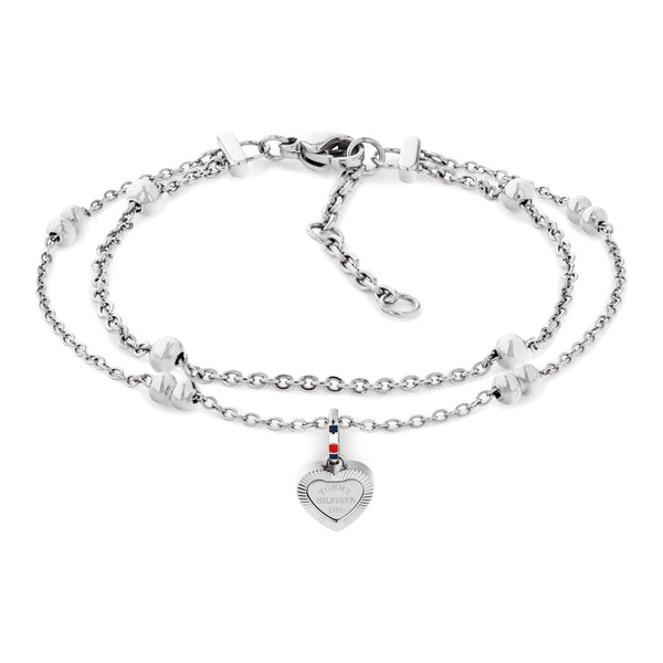 Tommy Hilfiger Ladies Layered Beaded Heart Multi Chain Bracelet