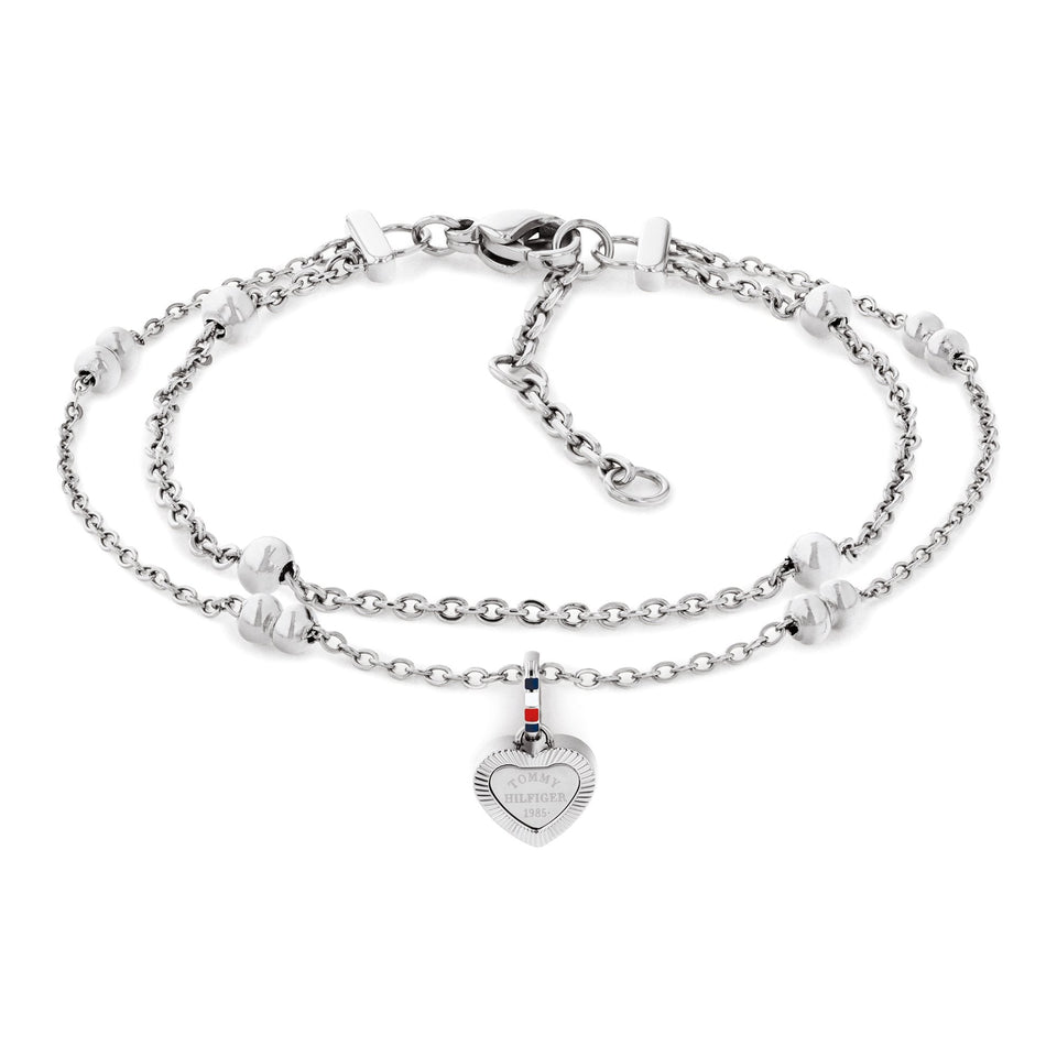 Tommy Hilfiger Ladies Layered Beaded Heart Multi Chain Bracelet