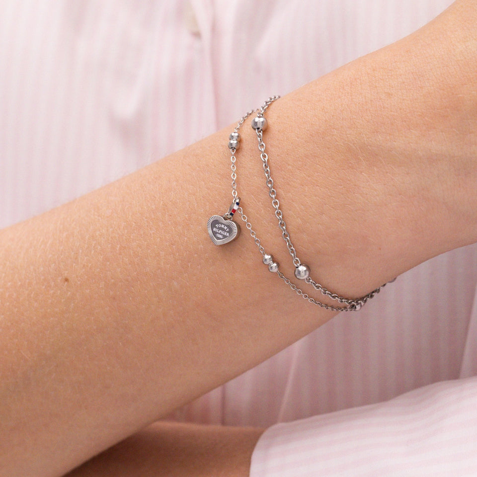 Tommy Hilfiger Ladies Layered Beaded Heart Multi Chain Bracelet