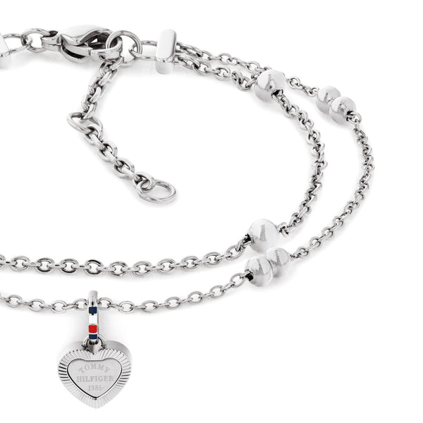 Tommy Hilfiger Ladies Layered Beaded Heart Multi Chain Bracelet
