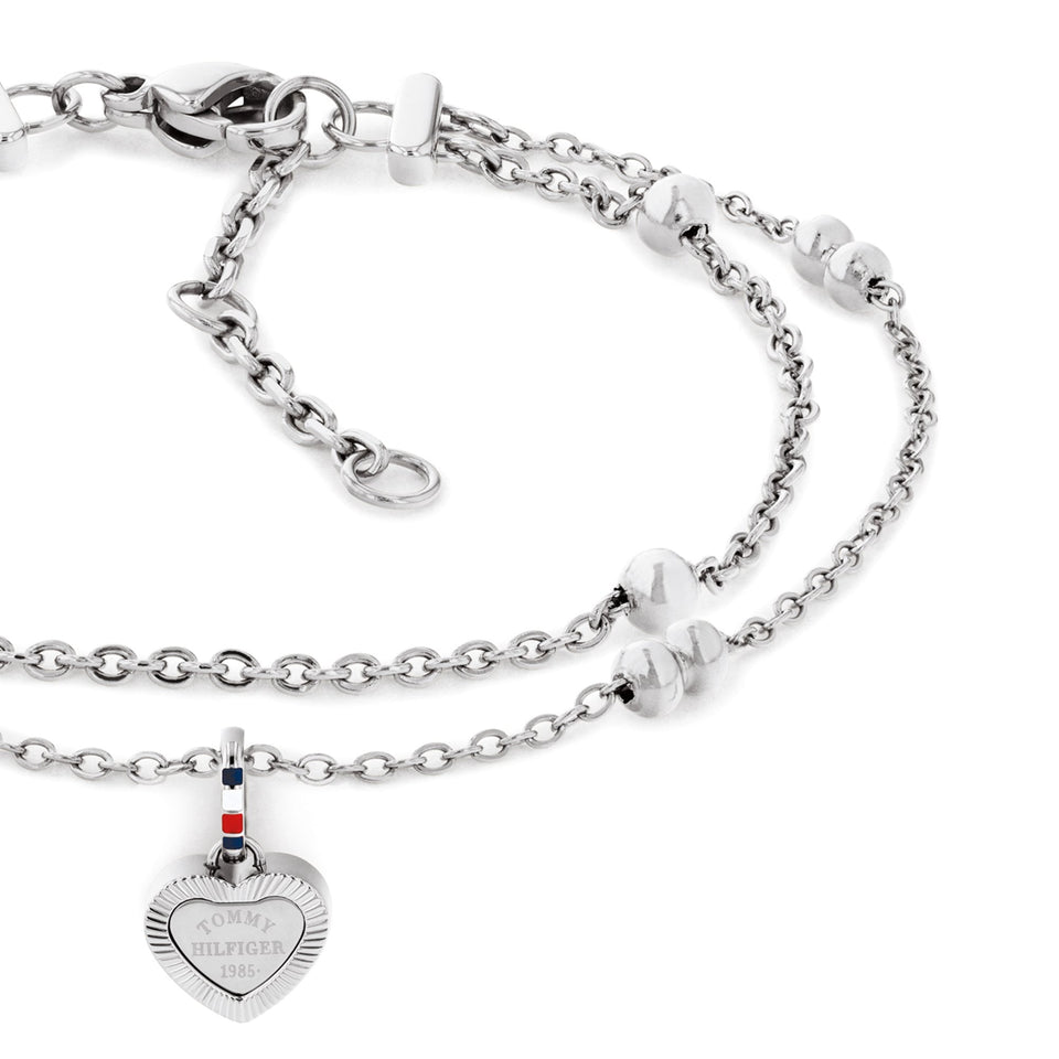 Tommy Hilfiger Ladies Layered Beaded Heart Multi Chain Bracelet