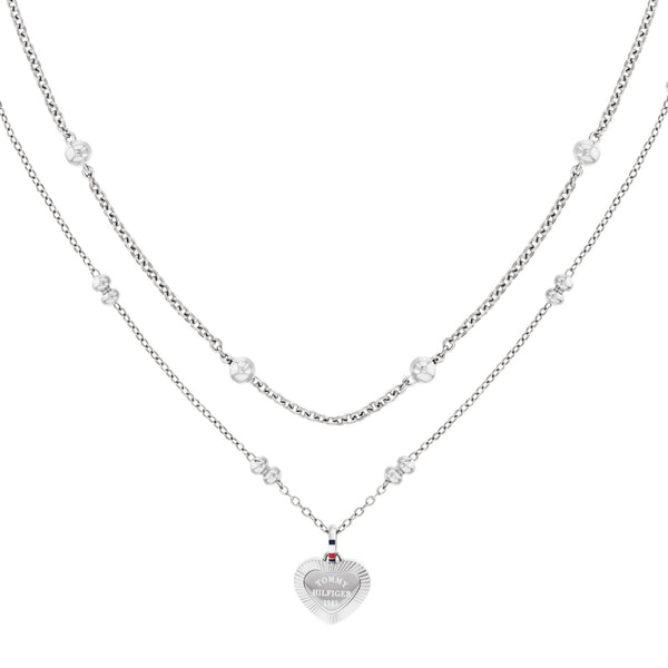 Tommy Hilfiger Ladies Layered Beaded Heart Multi Chain Necklace