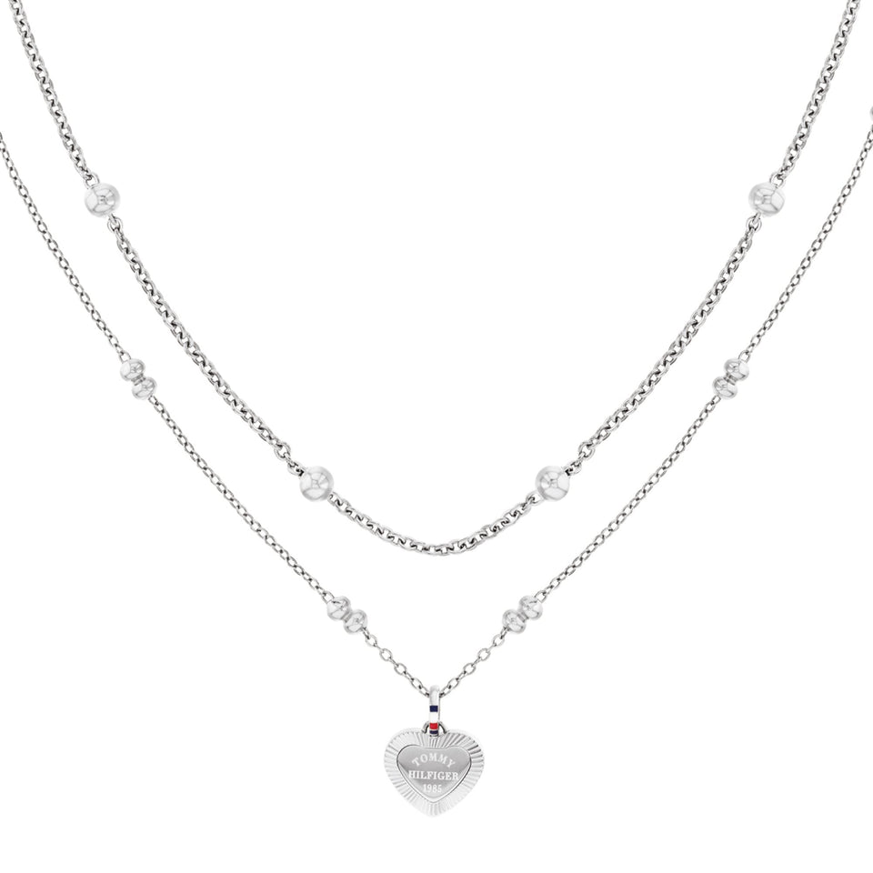 Tommy Hilfiger Ladies Layered Beaded Heart Multi Chain Necklace