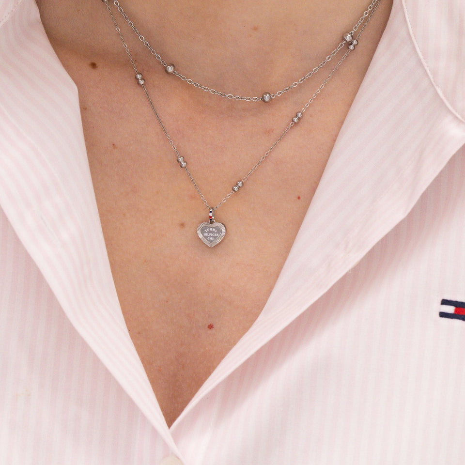Tommy Hilfiger Ladies Layered Beaded Heart Multi Chain Necklace