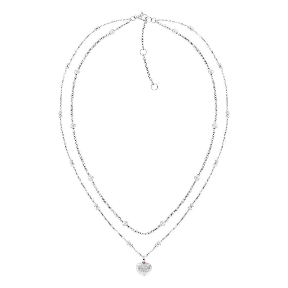 Tommy Hilfiger Ladies Layered Beaded Heart Multi Chain Necklace