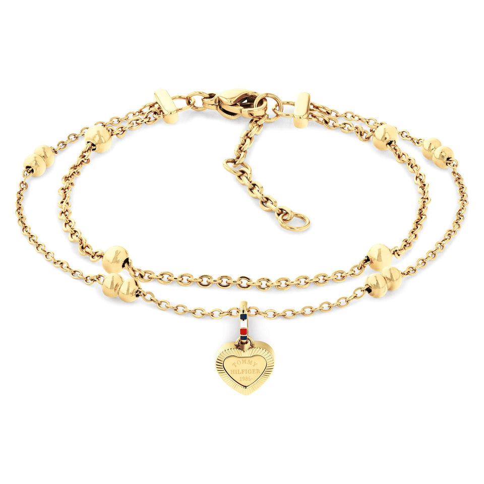 Tommy Hilfiger Ladies Layered Gold Tone Beaded Heart Bracelet
