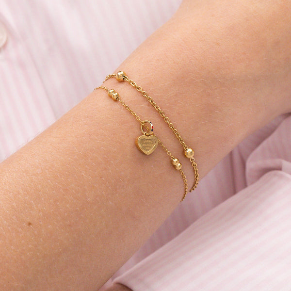 Tommy Hilfiger Ladies Layered Gold Tone Beaded Heart Bracelet