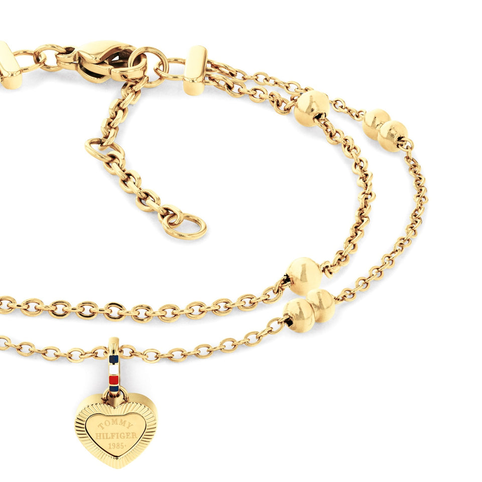 Tommy Hilfiger Ladies Layered Gold Tone Beaded Heart Bracelet