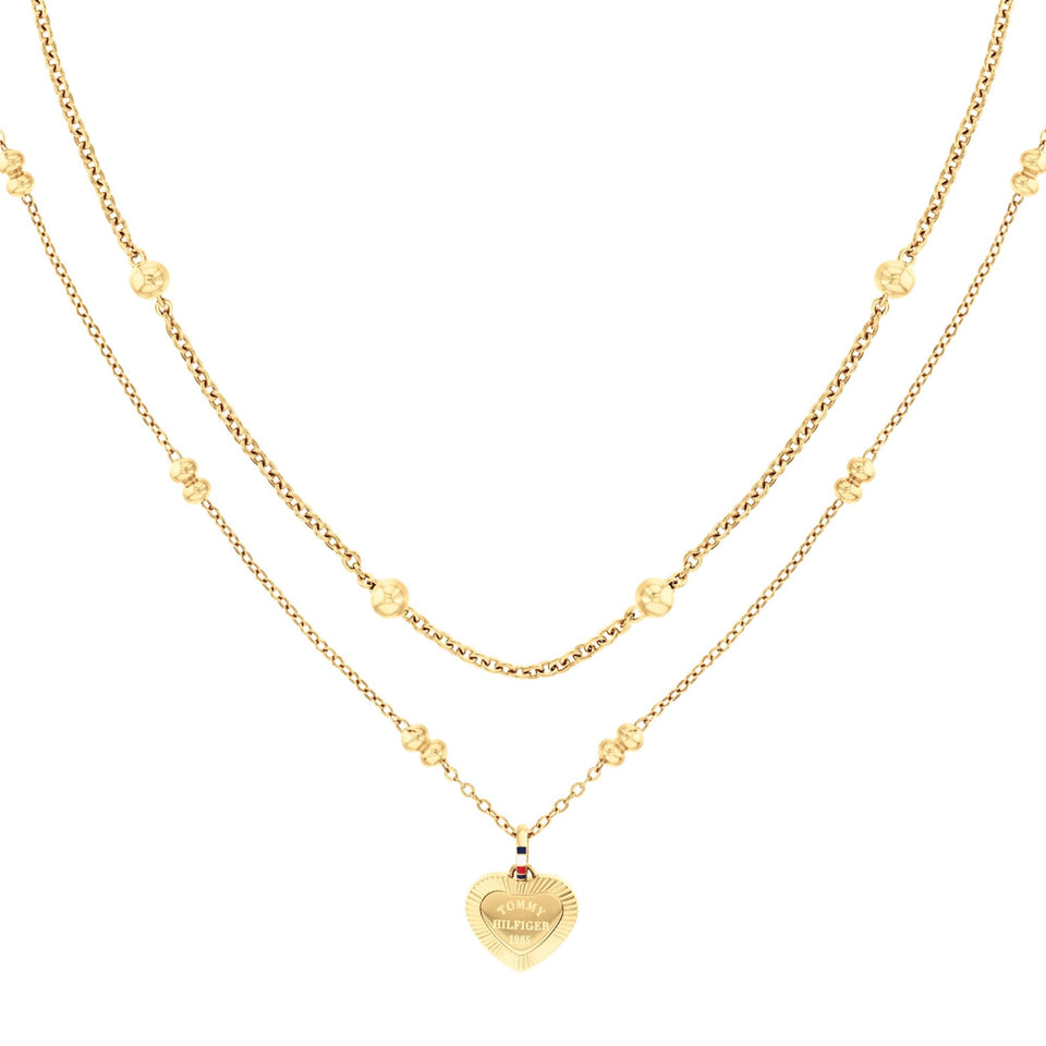 Tommy Hilfiger Ladies Layered Gold Tone Beaded Heart Multi Chain Necklace