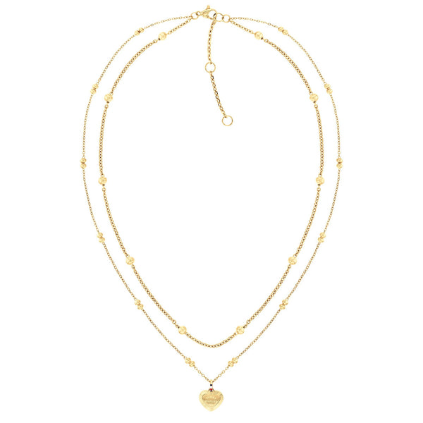 Tommy Hilfiger Ladies Layered Gold Tone Beaded Heart Multi Chain Necklace
