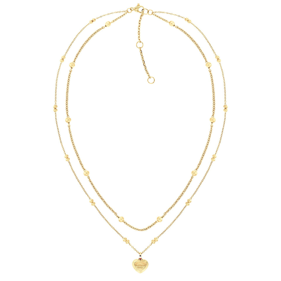 Tommy Hilfiger Ladies Layered Gold Tone Beaded Heart Multi Chain Necklace