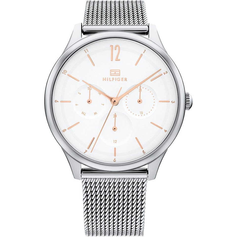 Tommy Hilfiger Ladies Layla 38mm White Dial Mesh Bracelet Watch