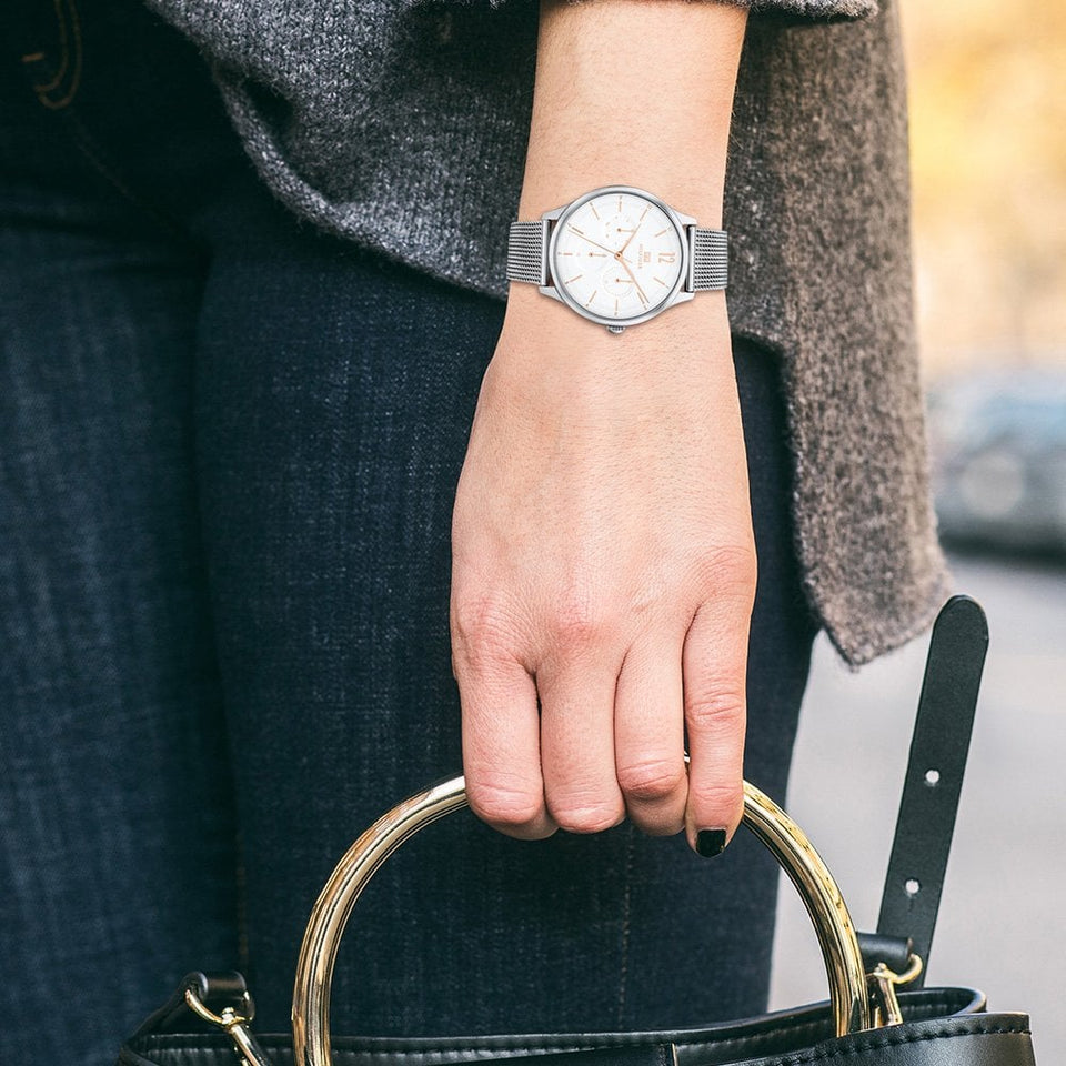 Tommy Hilfiger Ladies Layla 38mm White Dial Mesh Bracelet Watch