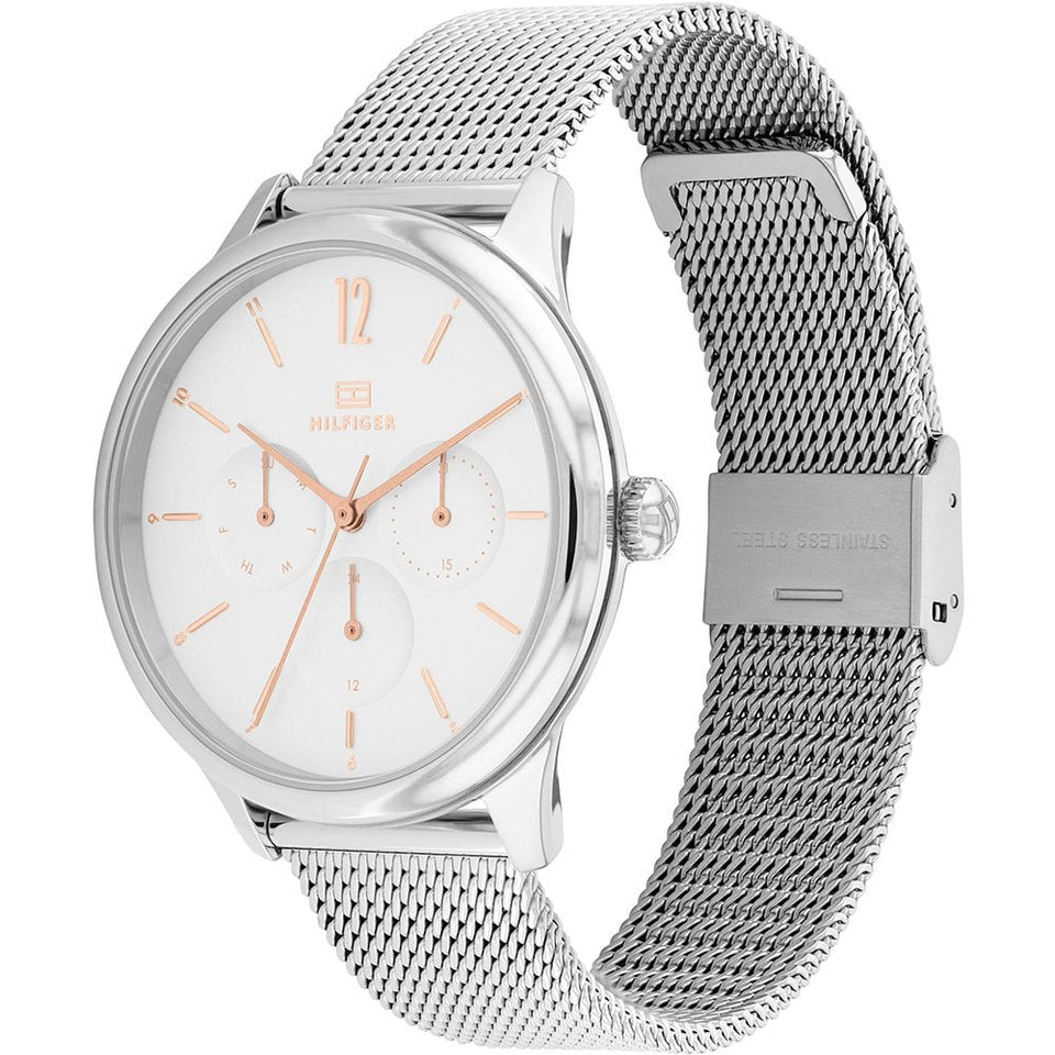 Tommy Hilfiger Ladies Layla 38mm White Dial Mesh Bracelet Watch