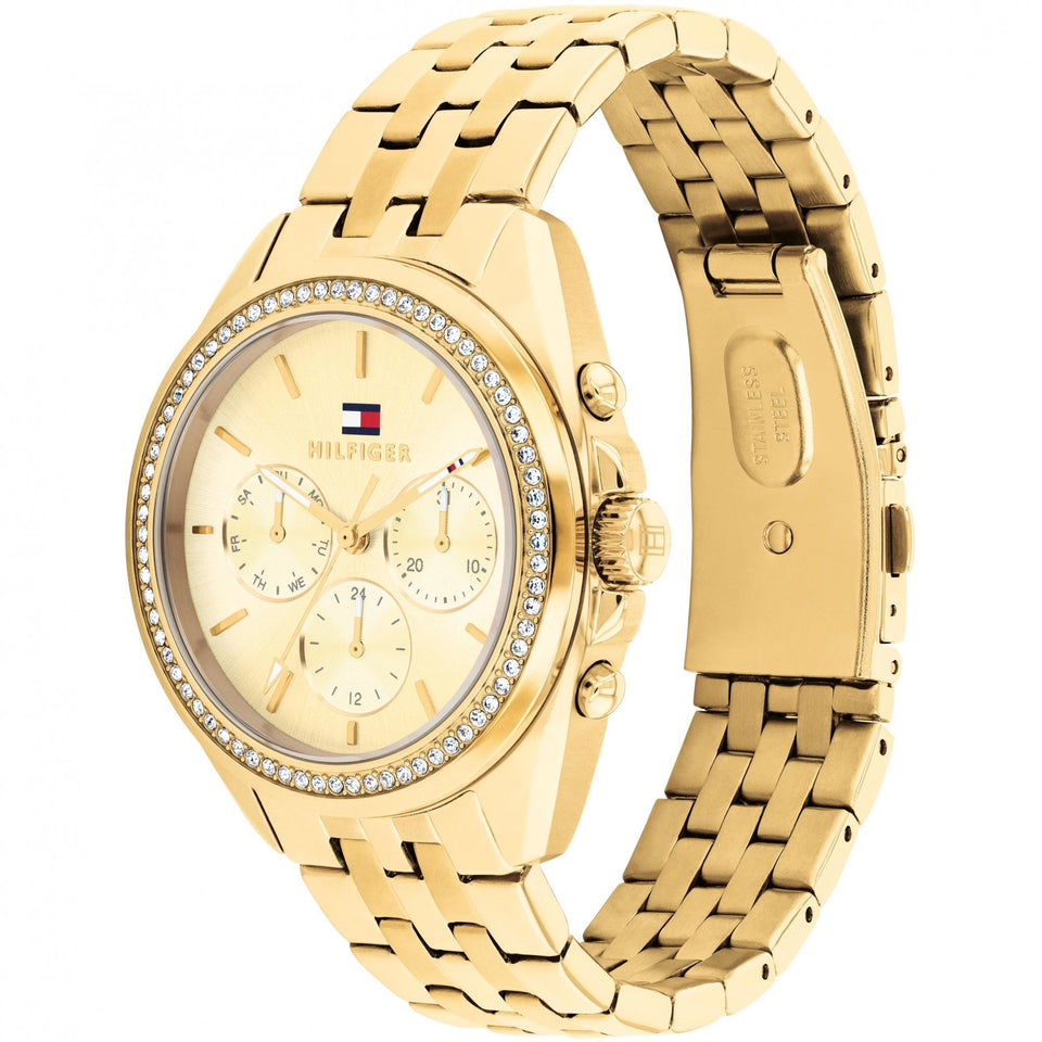 Tommy Hilfiger Ladies Mellie Stone Set Gold Toned Bracelet Watch