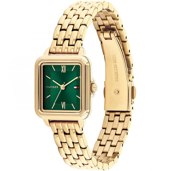 Tommy Hilfiger Ladies Mia Green Dial Gold Toned Bracelet Watch