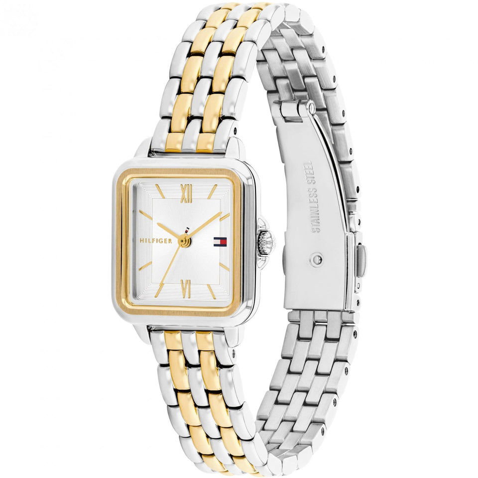 Tommy Hilfiger Ladies Mia Square Dial Two Tone Bracelet Watch