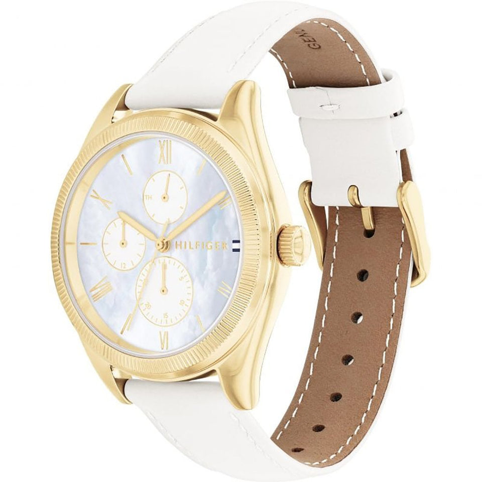 Tommy Hilfiger Ladies Monica 38mm White Dial Leather Strap Watch
