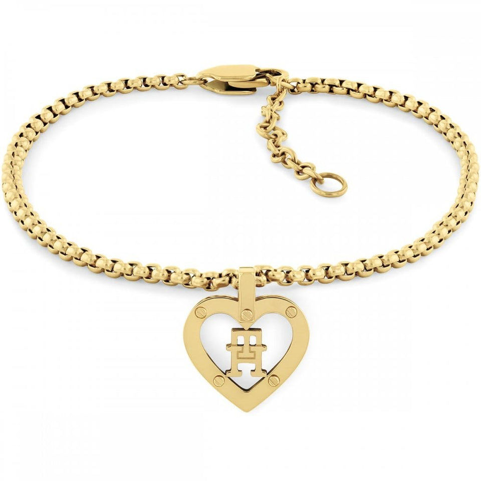 Tommy Hilfiger Ladies Monogram Hearts Gold Plated Chain Bracelet