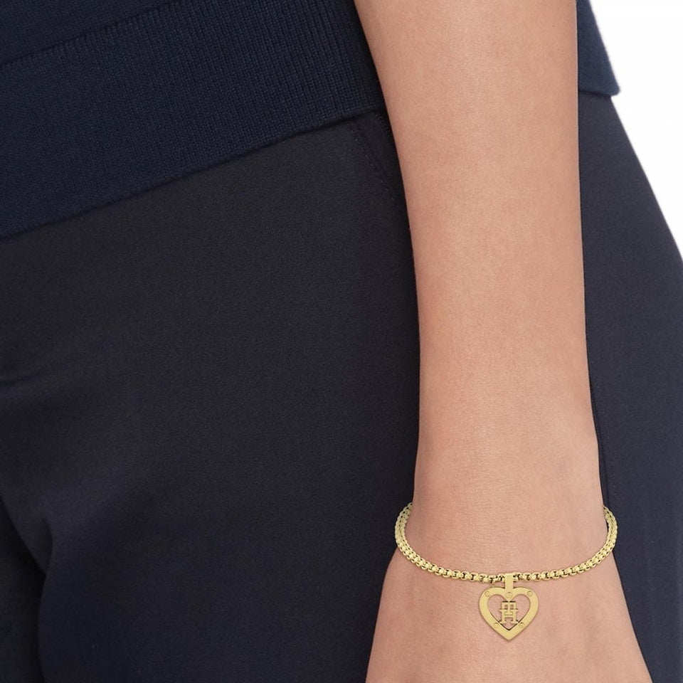 Tommy Hilfiger Ladies Monogram Hearts Gold Plated Chain Bracelet