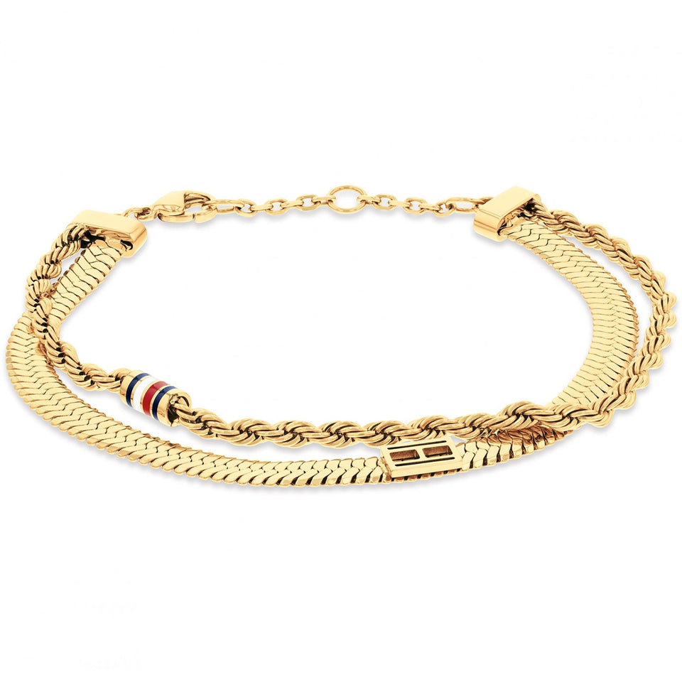 Tommy Hilfiger Ladies Multi Layered Gold Toned Chain Bracelet
