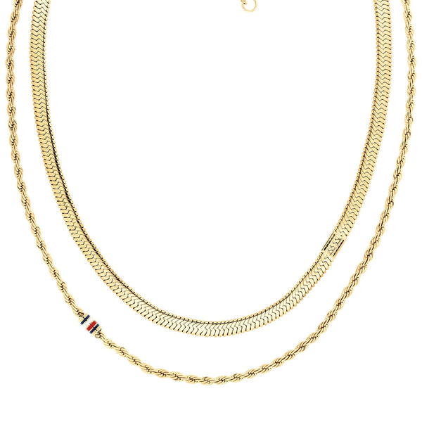 Tommy Hilfiger Ladies Multi Layered Gold Toned Chain Necklace