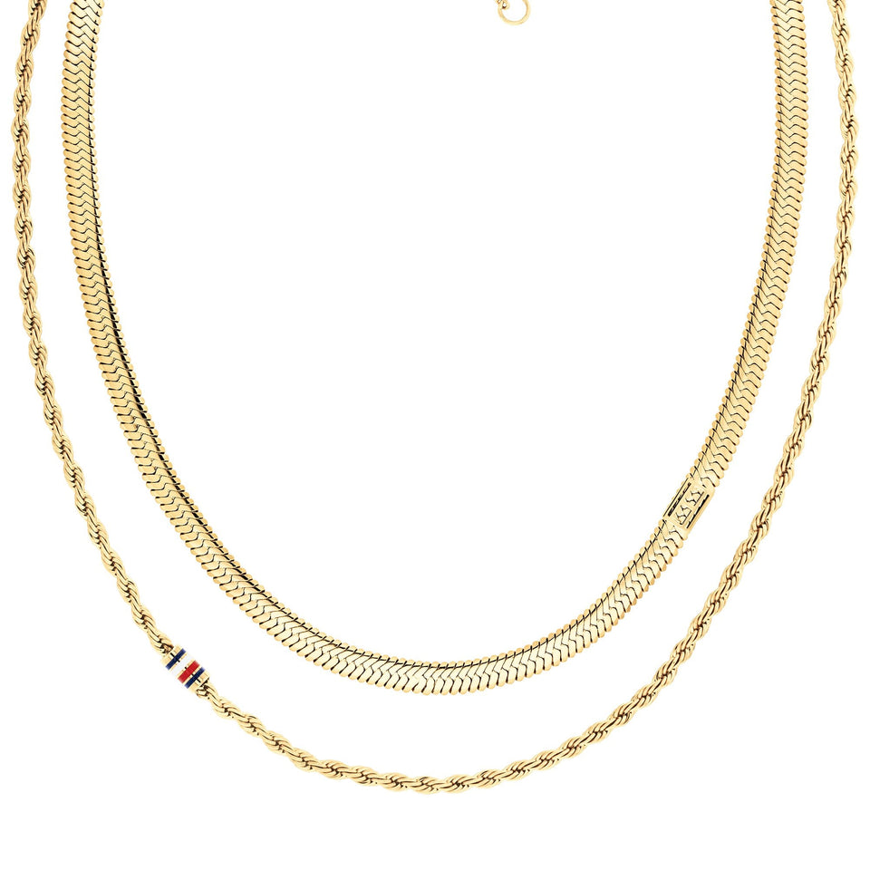 Tommy Hilfiger Ladies Multi Layered Gold Toned Chain Necklace
