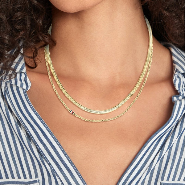 Tommy Hilfiger Ladies Multi Layered Gold Toned Chain Necklace