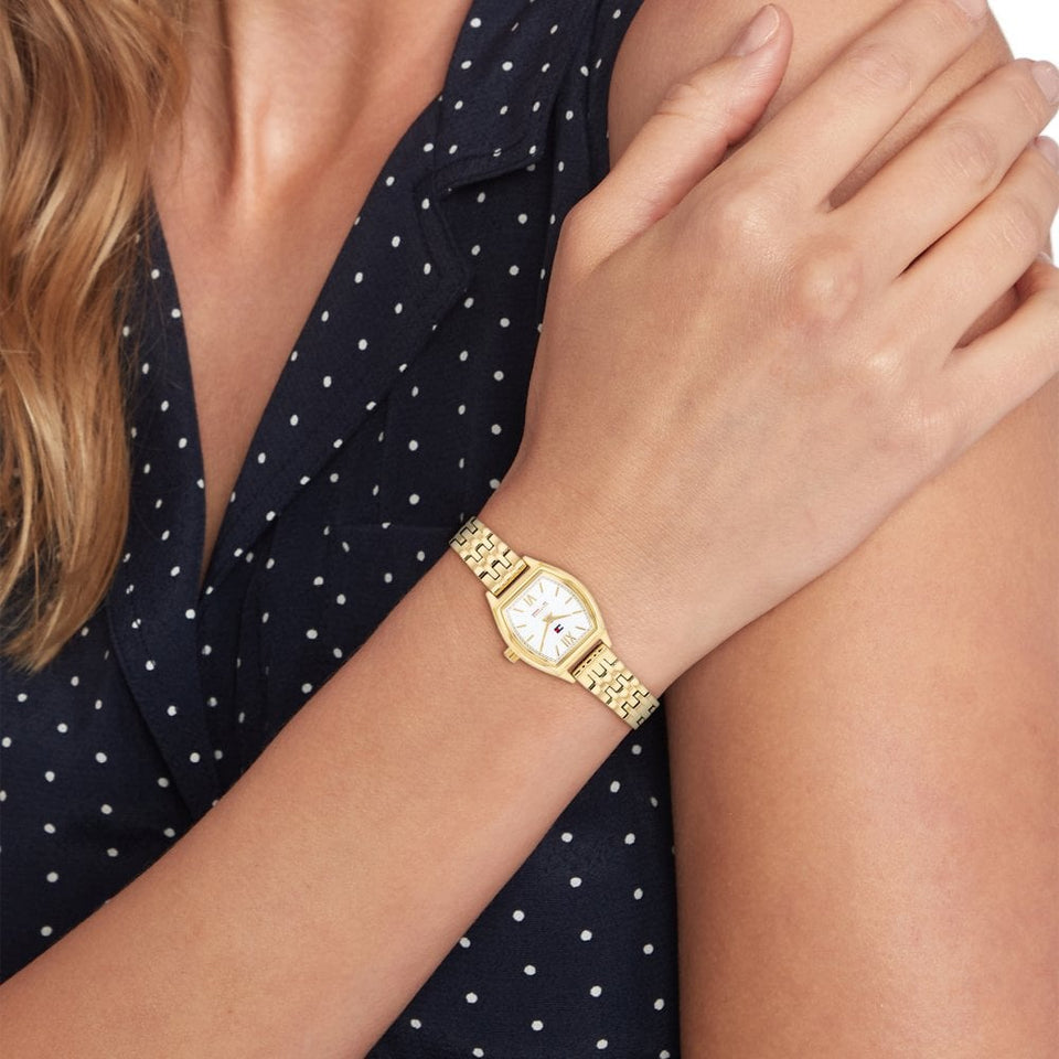 Tommy Hilfiger Ladies Norah White Dial Gold Plated Watch