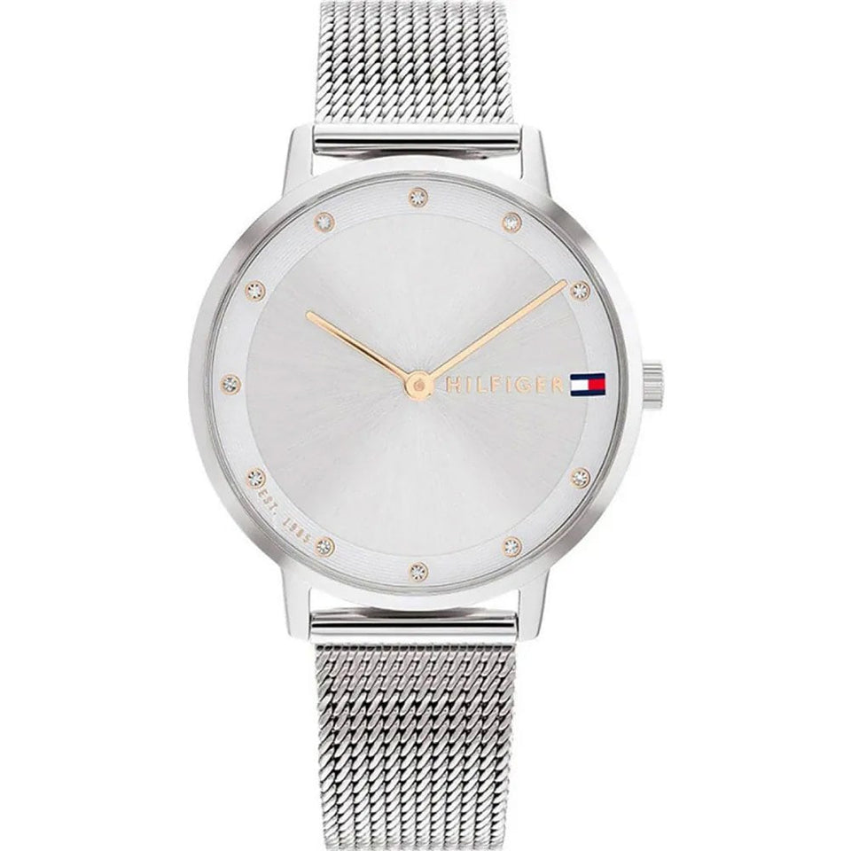 Tommy Hilfiger Ladies Pippa 34mm Silver Dial Mesh Bracelet Watch