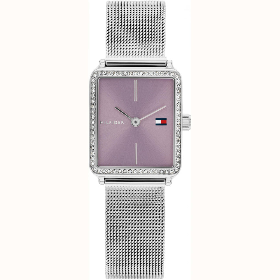 Tommy Hilfiger Ladies Purple Square Dial Mesh Bracelet Watch