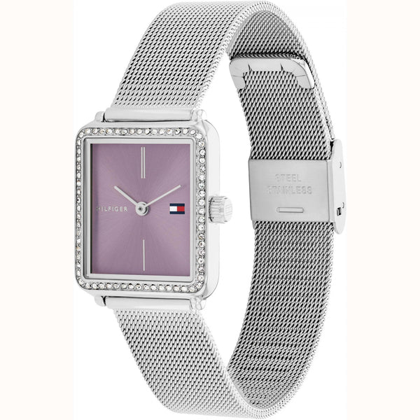 Tommy Hilfiger Ladies Purple Square Dial Mesh Bracelet Watch
