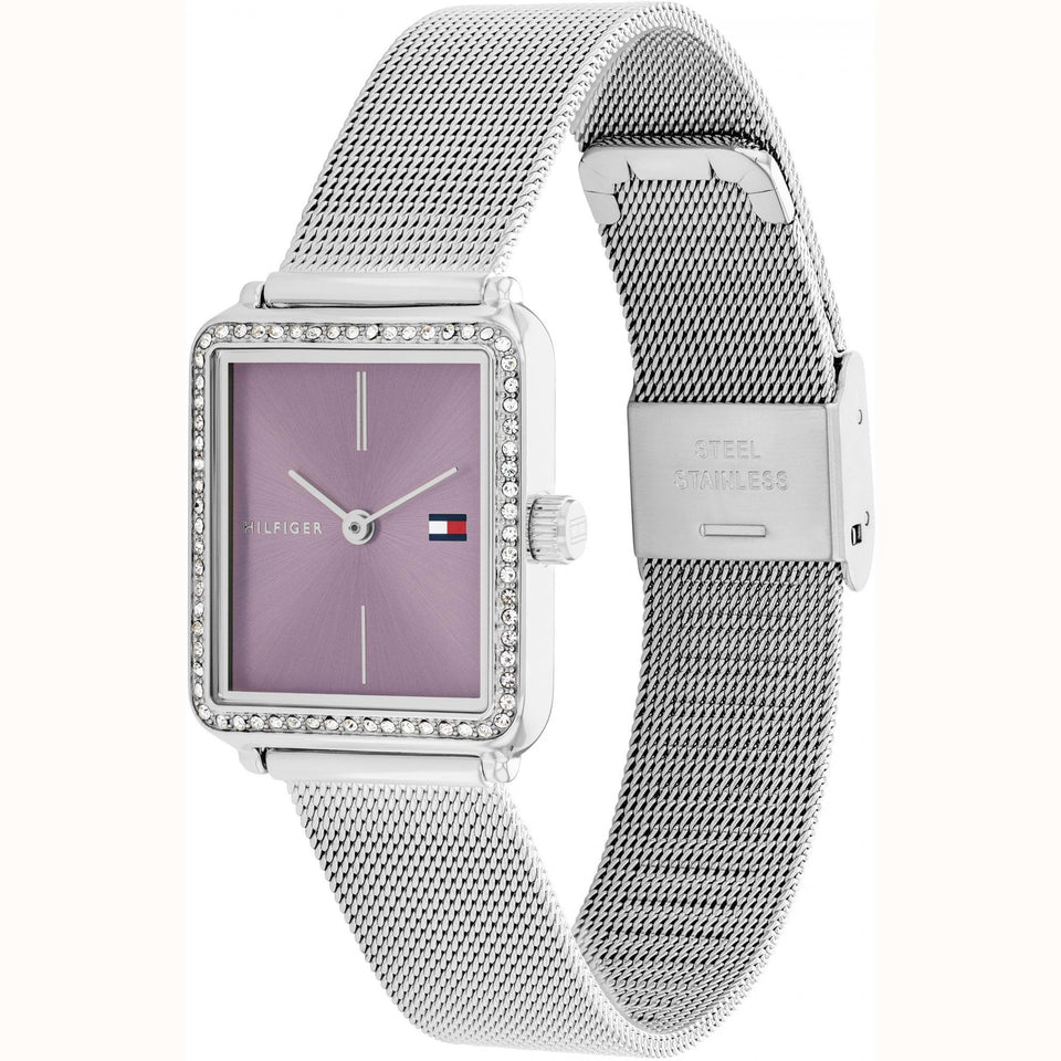 Tommy Hilfiger Ladies Purple Square Dial Mesh Bracelet Watch