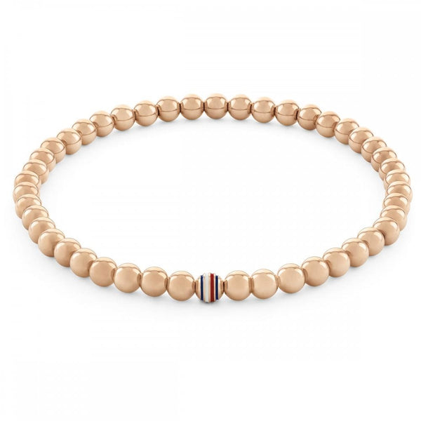 Tommy Hilfiger Ladies Rose Plated Logo Striped Beaded Bracelet