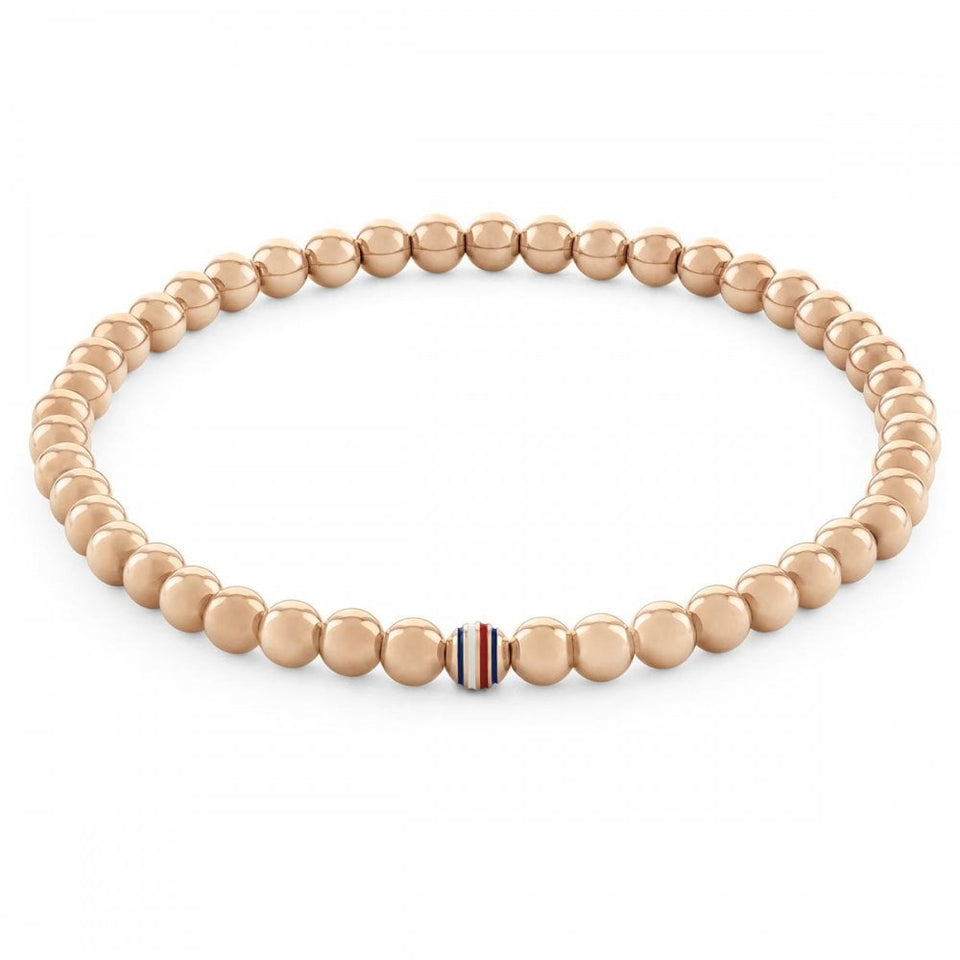 Tommy Hilfiger Ladies Rose Plated Logo Striped Beaded Bracelet