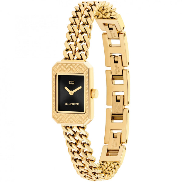 Tommy Hilfiger Ladies Sarah Black Dial Gold Toned Bracelet Watch