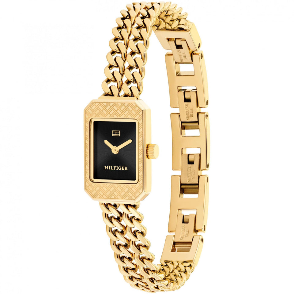 Tommy Hilfiger Ladies Sarah Black Dial Gold Toned Bracelet Watch