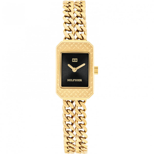 Tommy Hilfiger Ladies Sarah Black Dial Gold Toned Bracelet Watch